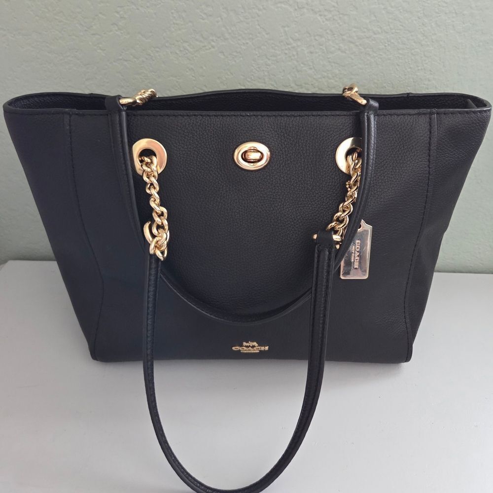 NWOT Coach Black Leather Chain Tote